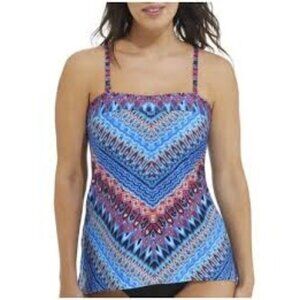 Miraclesuit Womens Strapless‎ & Strapped Tankini Top Blue Geometric Pattern Size